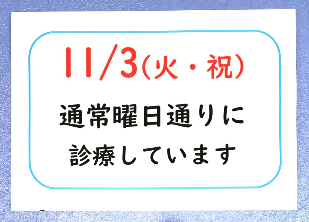 ２０２６年１１月　祝日　営業日程